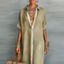 Vintage Contrast Color Vacation Maxi Dress Woman Spring Single Breasted Lapel Shirt Dresses Summer Short Sleeve Loose Boho Dress
