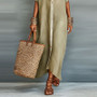 Vintage Contrast Color Vacation Maxi Dress Woman Spring Single Breasted Lapel Shirt Dresses Summer Short Sleeve Loose Boho Dress