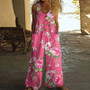 Ethnic Retro Floral Print Wide Leg Jumpsuits Woman Elegant U Neck Button Pocket Rompers Playsuit Summer Sleeveless Strap Overall
