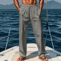 Spring and summer new men's solid-color cotton and linen casual long pants, Hawaiian beach loose sports and breathable street pa