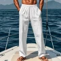 Spring and summer new men's solid-color cotton and linen casual long pants, Hawaiian beach loose sports and breathable street pa