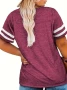 Women Fashion Plus Size V-neck Summer Color Blocked  T-shirt Summer Loose Top Short Sleeved Casual T-shirt 1XL-8XL