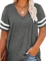 Women Fashion Plus Size V-neck Summer Color Blocked  T-shirt Summer Loose Top Short Sleeved Casual T-shirt 1XL-8XL