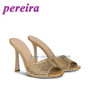 Blue Rhinestone Heels Shallow Slip On Heeled Sandals Peep Toe Luxury Designer Shoes Summer Sandalias De Mujer Solid Tacones 2025