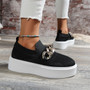 2025 Women Spring New Black Platform Flats Shoes Women Loafers Slip on Boat Shoes Metal Chain Designer Casual Mesh Oxfords