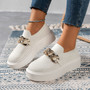2025 Women Spring New Black Platform Flats Shoes Women Loafers Slip on Boat Shoes Metal Chain Designer Casual Mesh Oxfords