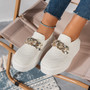 2025 Women Spring New Black Platform Flats Shoes Women Loafers Slip on Boat Shoes Metal Chain Designer Casual Mesh Oxfords