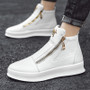 Men's High-top Boots Designer Zip Leather Sneakers White Platform Casual Shoes