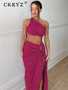 Ladies Summer 2 Pieces Set Women Sleeveless Backless Strap Spit Crop Top Side Slit Slim Long Skirt Evening Party Club Streetwear