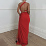 Ladies Summer 2 Pieces Set Women Sleeveless Backless Strap Spit Crop Top Side Slit Slim Long Skirt Evening Party Club Streetwear