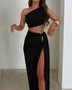 Ladies Summer 2 Pieces Set Women Sleeveless Backless Strap Spit Crop Top Side Slit Slim Long Skirt Evening Party Club Streetwear