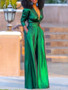 Uoozee Female Fashion Sexy Deep V-neck High Waisted Wide Leg Jumpsuits 2025 New Long Sleeves Solid Color Loose Party Outfits