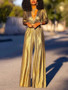 Uoozee Female Fashion Sexy Deep V-neck High Waisted Wide Leg Jumpsuits 2025 New Long Sleeves Solid Color Loose Party Outfits