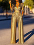 Uoozee Female Fashion Sexy Deep V-neck High Waisted Wide Leg Jumpsuits 2025 New Long Sleeves Solid Color Loose Party Outfits