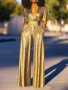 Uoozee Female Fashion Sexy Deep V-neck High Waisted Wide Leg Jumpsuits 2025 New Long Sleeves Solid Color Loose Party Outfits