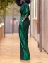 Uoozee Female Fashion Sexy Deep V-neck High Waisted Wide Leg Jumpsuits 2025 New Long Sleeves Solid Color Loose Party Outfits