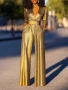 Uoozee Female Fashion Sexy Deep V-neck High Waisted Wide Leg Jumpsuits 2025 New Long Sleeves Solid Color Loose Party Outfits