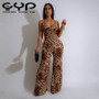 Women's High Waist Sleeveless Summer Rompers Casual Satin Micro-Pull with Suspender Leopard-Print High Waist Rompers