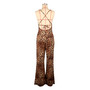 Women's High Waist Sleeveless Summer Rompers Casual Satin Micro-Pull with Suspender Leopard-Print High Waist Rompers