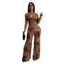 Women's High Waist Sleeveless Summer Rompers Casual Satin Micro-Pull with Suspender Leopard-Print High Waist Rompers