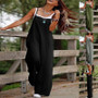 FCJ Women's Sleeveless Jumpsuit Adjustable Shoulder Strap Fashion Loose Wide Leg Straight Overalls Summer Pattern Pockets