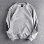 Spring New American Retro Sleeve Patch Solid Color Sweatshirt Men's Simple 100% Cotton Washed Pullover Loose Casual Sportwear