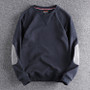 Spring New American Retro Sleeve Patch Solid Color Sweatshirt Men's Simple 100% Cotton Washed Pullover Loose Casual Sportwear