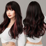 Skunk Stripe Body Wave Long Wavy Synthetic Hair Wig for Women Highlight Synthetic Wig with Bangs Natural Looking Realistic Wig