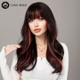 Skunk Stripe Body Wave Long Wavy Synthetic Hair Wig for Women Highlight Synthetic Wig with Bangs Natural Looking Realistic Wig