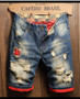 2025 Summer Ripped Denim Shorts Men's Loose Splicing Knee-length Casual Short Jeans Personality Streetwear Hip Hop Male Clothes