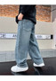 Boys Jeans Pants Spring Kids Wide Leg Straight Trousers Autumn Loose-Fit Casual Trousers Children's Trendy Sweatpants Pant 5-14Y