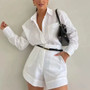 New High Quality Casual 2 Piece Set Women Puff Sleeve Top and Elastic Waist Slim Shorts Set Jogging Set