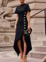 Modigirl Wedding Black Dresses for Women Gold Button Clothes Asymmetrical 2025 Summer Woman Short Sleeves Party Maxi Dresses