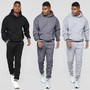 Mens Hoodie Set Loose Long Sleeve Pullover Pure Color Casual Pants Set 2-Piece Fashion Hoodie Men New