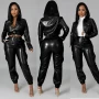 Women Pants Sets Two Piece Long Sleeve Cardigan Hidden Breasted Solid Zipper Fly Pencil Pants Slim Fit High Street Pockets