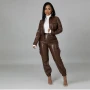 Women Pants Sets Two Piece Long Sleeve Cardigan Hidden Breasted Solid Zipper Fly Pencil Pants Slim Fit High Street Pockets