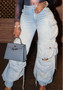 Liu Ming Spring Summer New 2023 Women Fashion Multi Pockets Cargo Pants Loose Fitting Straight Leg Jeans