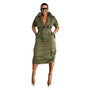 K3320 High-Quality Streetwear Casual Dresses Women Multiple Pockets Drawstring Cargo Summer  Dress for Women