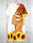 Plus Size Cartoon Woman & Flower Print Dress Casual V Neck Short Sleeve Dress For Spring & Summer Women's Plus Size Clothing