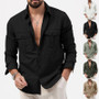 Spring Summer New European and American Men's Solid Color Shirt Multi-pocket Casual Long-sleeved Shirt