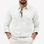 Spring Summer New European and American Men's Solid Color Shirt Multi-pocket Casual Long-sleeved Shirt
