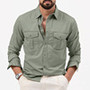 Spring Summer New European and American Men's Solid Color Shirt Multi-pocket Casual Long-sleeved Shirt