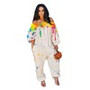 Women's Summer Sexy Hip Hop Regular Knitted Full-Length Jumpsuit Breathable Long-Sleeved Puff Sleeve Ink Splashing Fashion