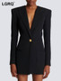 LGRQ 2026 Spring Fashion Women Clothes Notched Collar Full Sleeves Metal Single Button Slim High Waist Blazer Office Lady