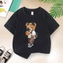 New 2026 Summer Fashion Children's Cool Bear Cartoon T-shirt Boys T Shirt Boys Clothes Print Cotton T Shirts Kids Clothes