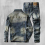 Spring Autumn New American Denim Coats Set Classic Simple and Versatile Washed Elastic Cowboy Jeans Clothes For Men
