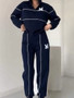 Autumn Winter Women's Fashion Letter Print Sweatshirt Set Casual Zipper Half Open Collar Long-sleeve + Sweatpants Two-piece Set
