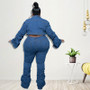 Denim Plus Size Sets Women 2 Piece Set Puff Long Sleeve Jacket Stretch Stacked Jeans Fall Winter Clothes Wholesale Dropshipping