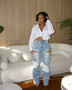 Ohsisa 2025 New Spring and Summer Jeans Fashionable Hollow Diamond Decoration Multi-pocket Stretch Cargo Jeans for Ladies