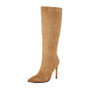Red Studded Knee High Boots Buckle Wrinkle Booties Pointy Toe Back Zip Stiletto Heels Women Autumn Cool Girl Daily Casual Shoes
